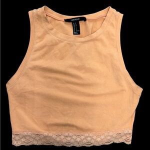 Forever 21 Peach Lace-Trim Cropped Tank Top